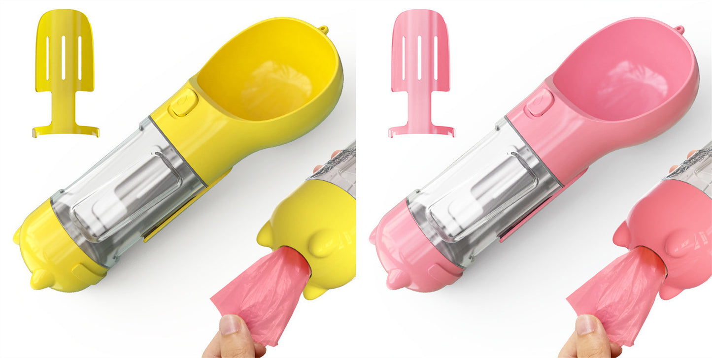 Pet Water Bottle, Feeder Bowl, Garbage Bag Storage, Portable Pet Outdoor Travel 3 In 1 Dog Water Bottle
