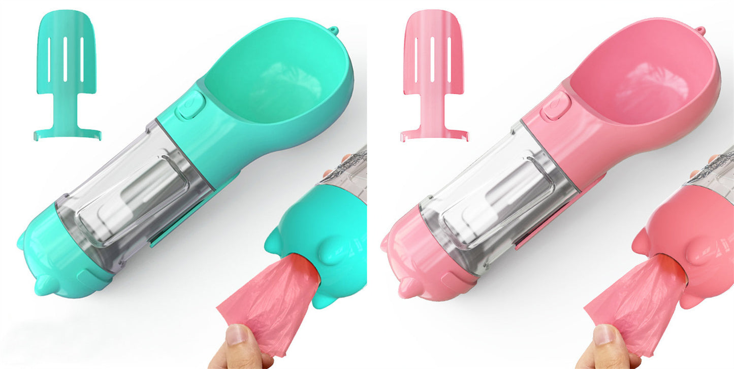 Pet Water Bottle, Feeder Bowl, Garbage Bag Storage, Portable Pet Outdoor Travel 3 In 1 Dog Water Bottle