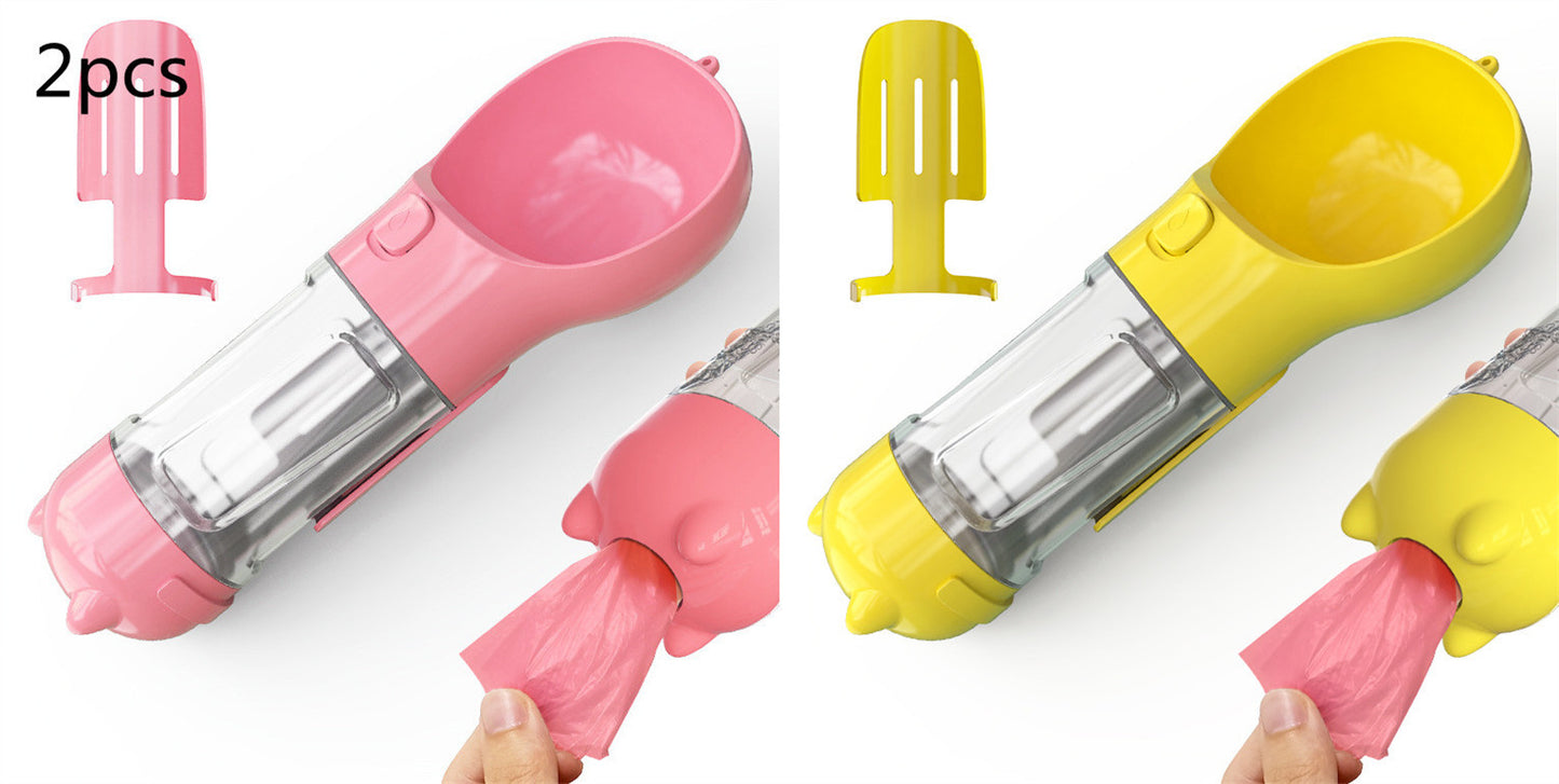 Pet Water Bottle, Feeder Bowl, Garbage Bag Storage, Portable Pet Outdoor Travel 3 In 1 Dog Water Bottle