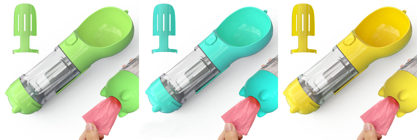 Pet Water Bottle, Feeder Bowl, Garbage Bag Storage, Portable Pet Outdoor Travel 3 In 1 Dog Water Bottle