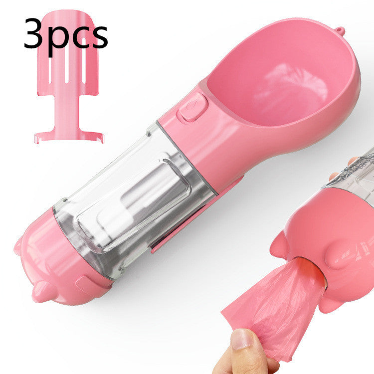 Pet Water Bottle, Feeder Bowl, Garbage Bag Storage, Portable Pet Outdoor Travel 3 In 1 Dog Water Bottle