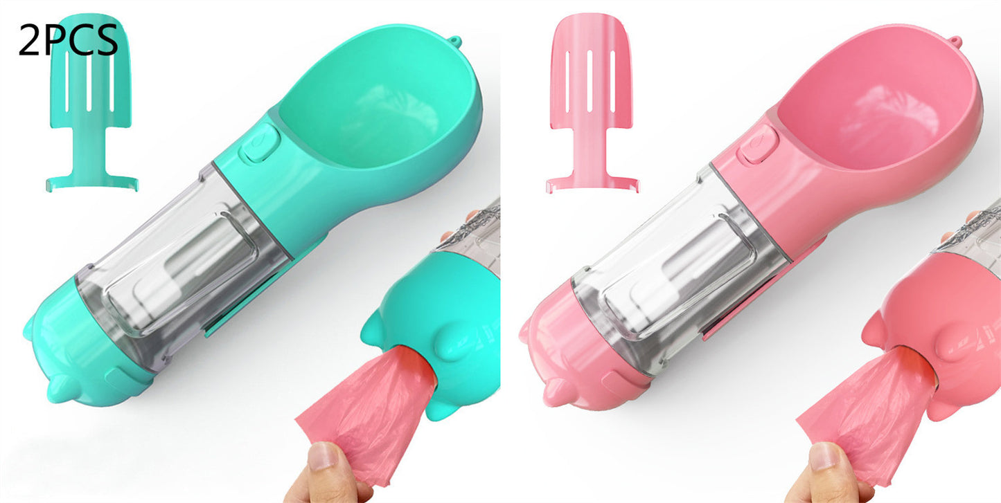 Pet Water Bottle, Feeder Bowl, Garbage Bag Storage, Portable Pet Outdoor Travel 3 In 1 Dog Water Bottle