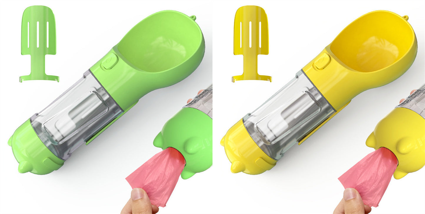 Pet Water Bottle, Feeder Bowl, Garbage Bag Storage, Portable Pet Outdoor Travel 3 In 1 Dog Water Bottle
