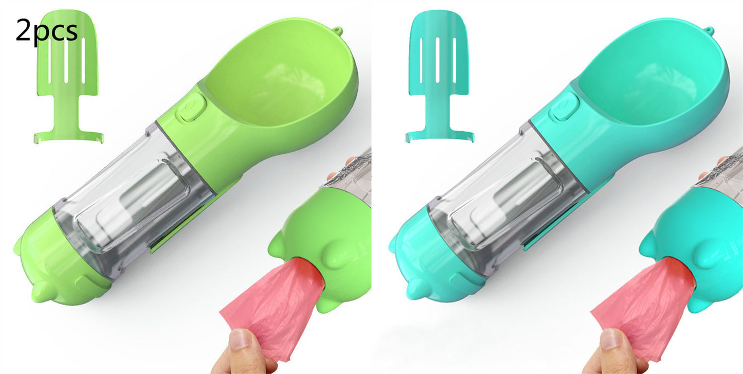 Pet Water Bottle, Feeder Bowl, Garbage Bag Storage, Portable Pet Outdoor Travel 3 In 1 Dog Water Bottle