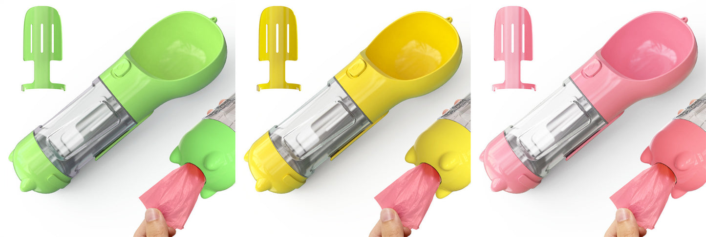 Pet Water Bottle, Feeder Bowl, Garbage Bag Storage, Portable Pet Outdoor Travel 3 In 1 Dog Water Bottle
