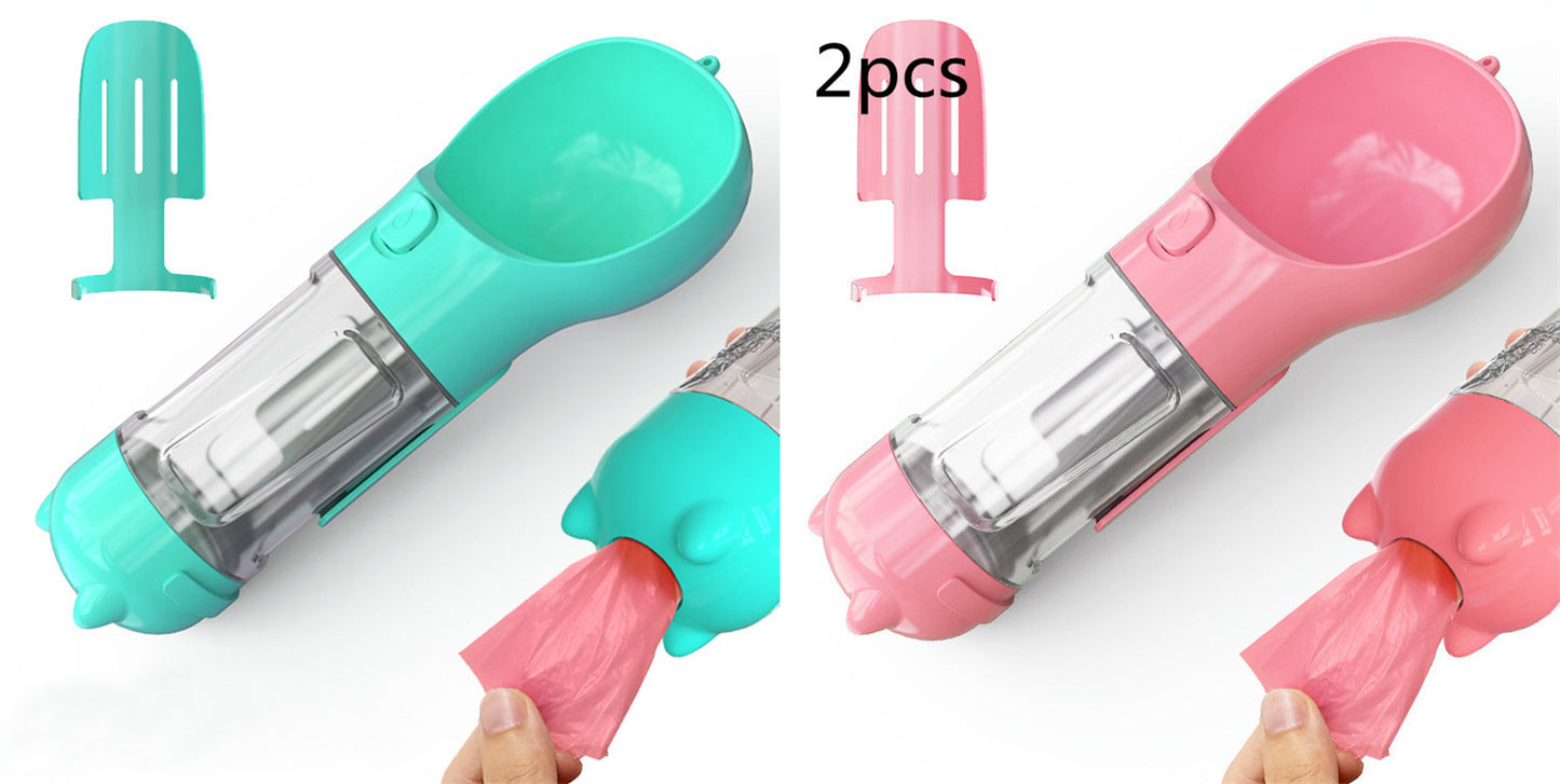 Pet Water Bottle, Feeder Bowl, Garbage Bag Storage, Portable Pet Outdoor Travel 3 In 1 Dog Water Bottle
