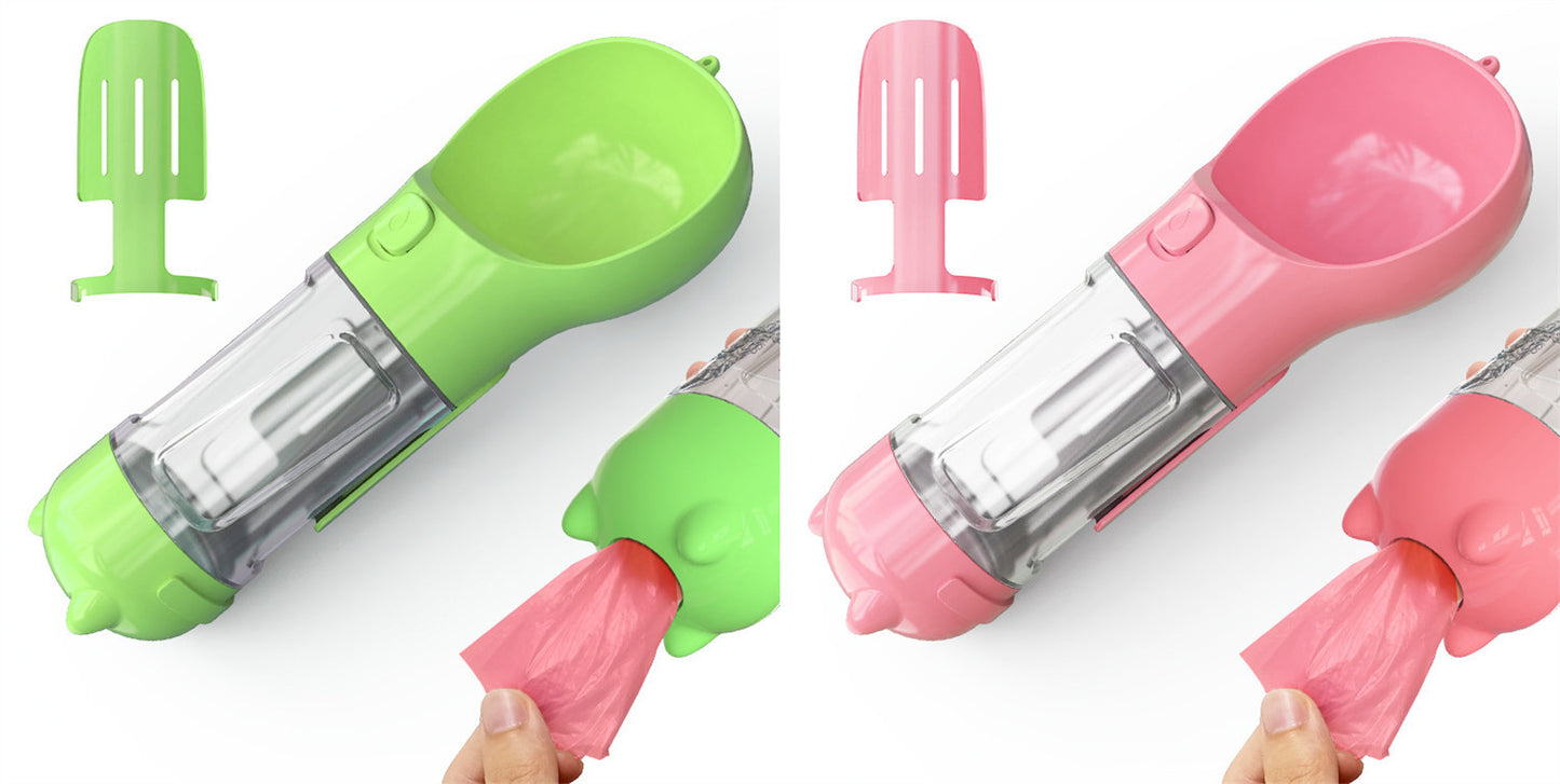 Pet Water Bottle, Feeder Bowl, Garbage Bag Storage, Portable Pet Outdoor Travel 3 In 1 Dog Water Bottle