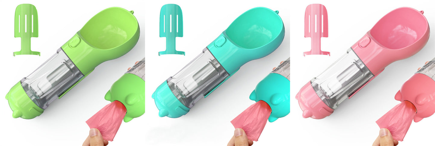 Pet Water Bottle, Feeder Bowl, Garbage Bag Storage, Portable Pet Outdoor Travel 3 In 1 Dog Water Bottle