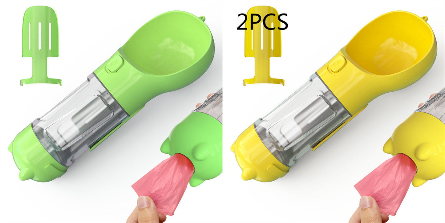 Pet Water Bottle, Feeder Bowl, Garbage Bag Storage, Portable Pet Outdoor Travel 3 In 1 Dog Water Bottle