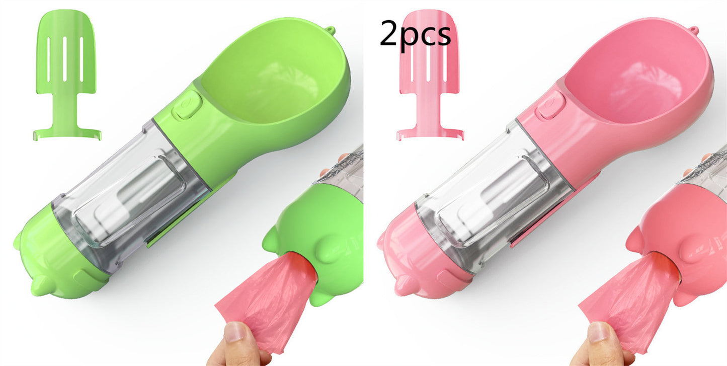 Pet Water Bottle, Feeder Bowl, Garbage Bag Storage, Portable Pet Outdoor Travel 3 In 1 Dog Water Bottle
