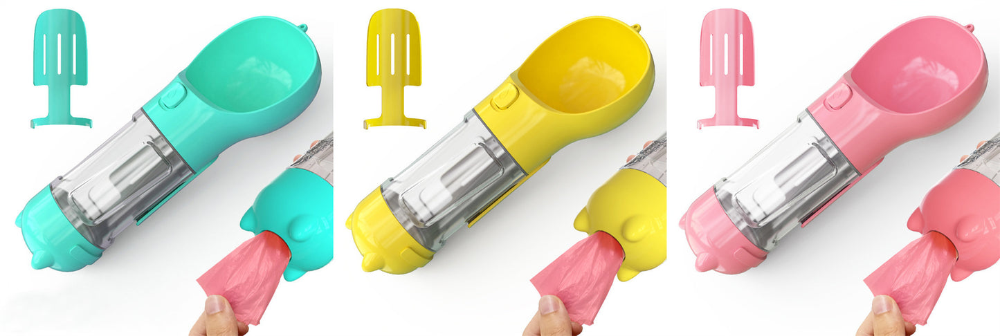 Pet Water Bottle, Feeder Bowl, Garbage Bag Storage, Portable Pet Outdoor Travel 3 In 1 Dog Water Bottle