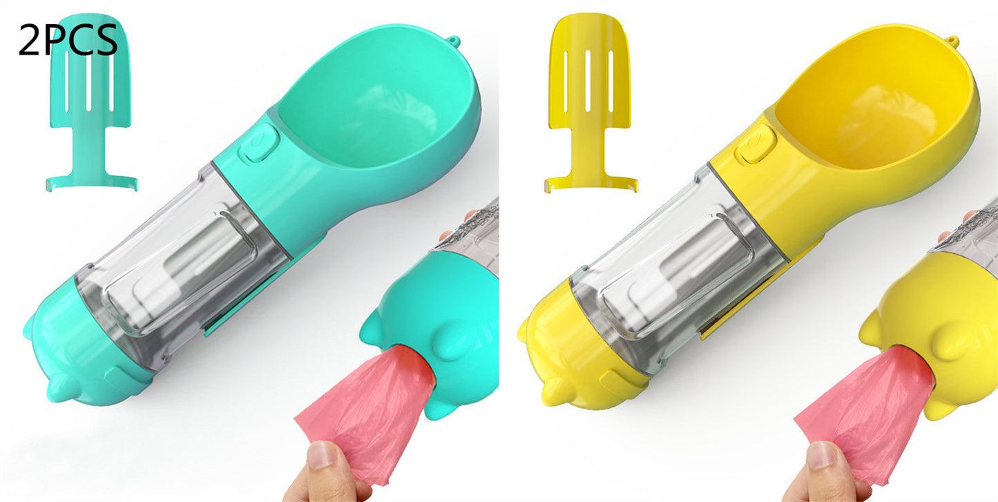 Pet Water Bottle, Feeder Bowl, Garbage Bag Storage, Portable Pet Outdoor Travel 3 In 1 Dog Water Bottle