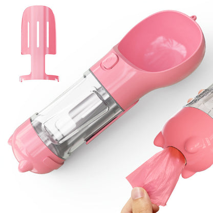 Pet Water Bottle, Feeder Bowl, Garbage Bag Storage, Portable Pet Outdoor Travel 3 In 1 Dog Water Bottle
