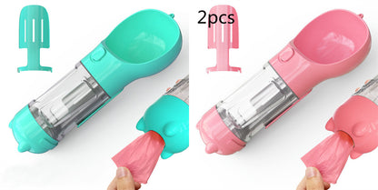 Pet Water Bottle, Feeder Bowl, Garbage Bag Storage, Portable Pet Outdoor Travel 3 In 1 Dog Water Bottle